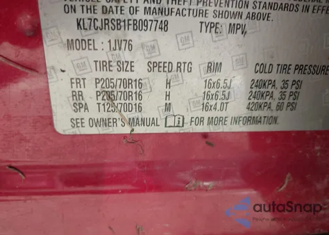 2015 Chevrolet Trax 1Lt from USA, damaged, VIN KL7CJRSB1FB097748